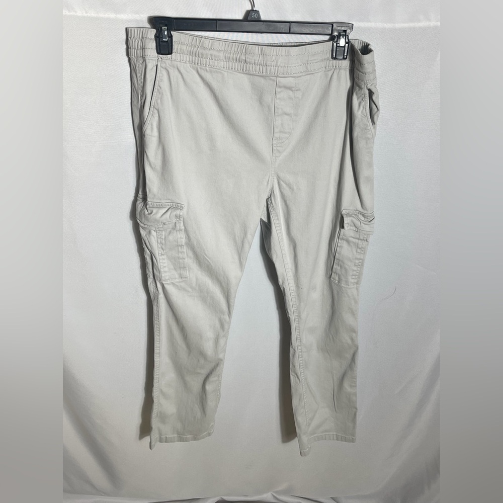 Hedge Mens Cargo Pants XXL Beige Elastic Waist Casual Utility Cotton Pants